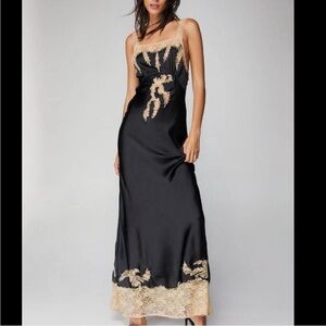 NastyGal Satin Lace Trim Maxi Slip Dress-2